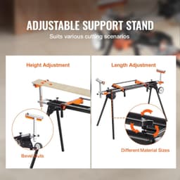 image-VEVOR Support pour Scie à Onglet Universel Capacité de Charge 249,5 kg, Piètement pour Scie Pliable en Acier, Hauteur et Longueur Réglables, avec Pince de Supports de Montage Monobloc, Portable