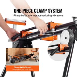 image-VEVOR Support pour Scie à Onglet Universel Capacité de Charge 249,5 kg, Piètement pour Scie Pliable en Acier, Hauteur et Longueur Réglables, avec Pince de Supports de Montage Monobloc, Portable