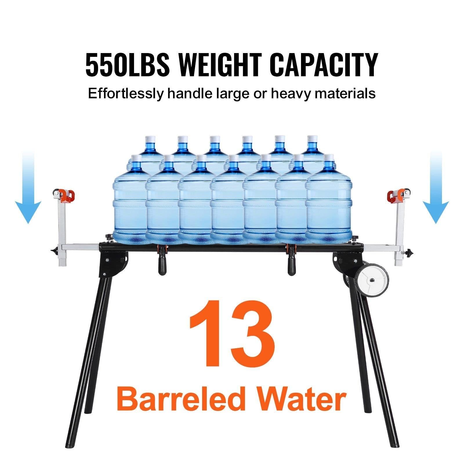 image-VEVOR Support pour Scie à Onglet Universel Capacité de Charge 249,5 kg, Piètement pour Scie Pliable en Acier, Hauteur et Longueur Réglables, avec Pince de Supports de Montage Monobloc, Portable