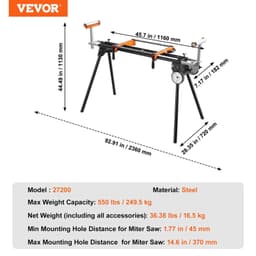 image-VEVOR Support pour Scie à Onglet Universel Capacité de Charge 249,5 kg, Piètement pour Scie Pliable en Acier, Hauteur et Longueur Réglables, avec Pince de Supports de Montage Monobloc, Portable