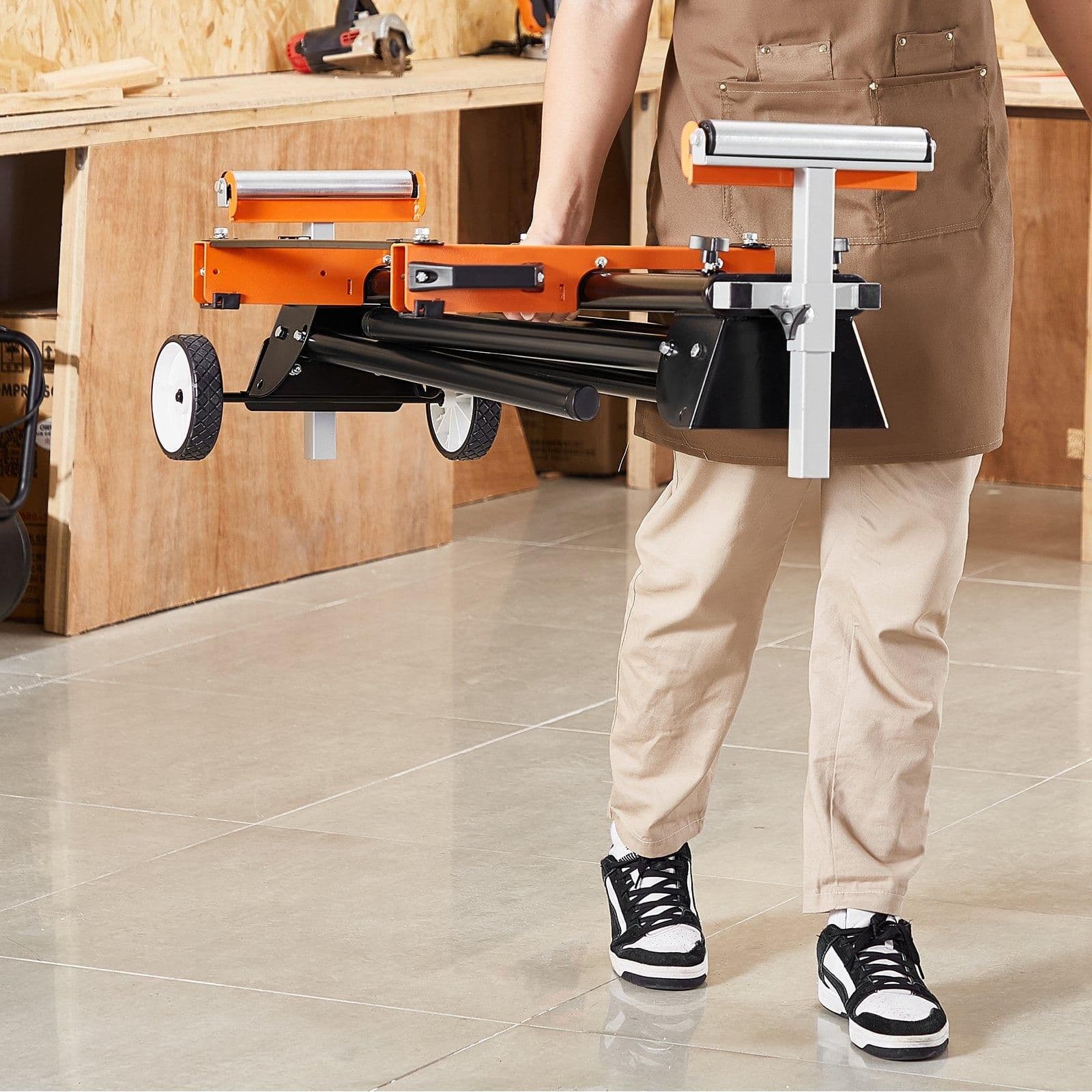 image-VEVOR Support pour Scie à Onglet Universel Capacité de Charge 249,5 kg, Piètement pour Scie Pliable en Acier, Hauteur et Longueur Réglables, avec Pince de Supports de Montage Monobloc, Portable