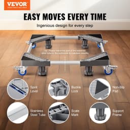 image-VEVOR support réglable pour machine à laver, mini-réfrigérateur, charge de 181,44 kg, 4 roues