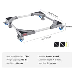 image-VEVOR support réglable pour machine à laver, mini-réfrigérateur, charge de 181,44 kg, 4 roues
