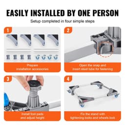 image-VEVOR support réglable pour machine à laver, mini-réfrigérateur, charge de 181,44 kg, 4 roues