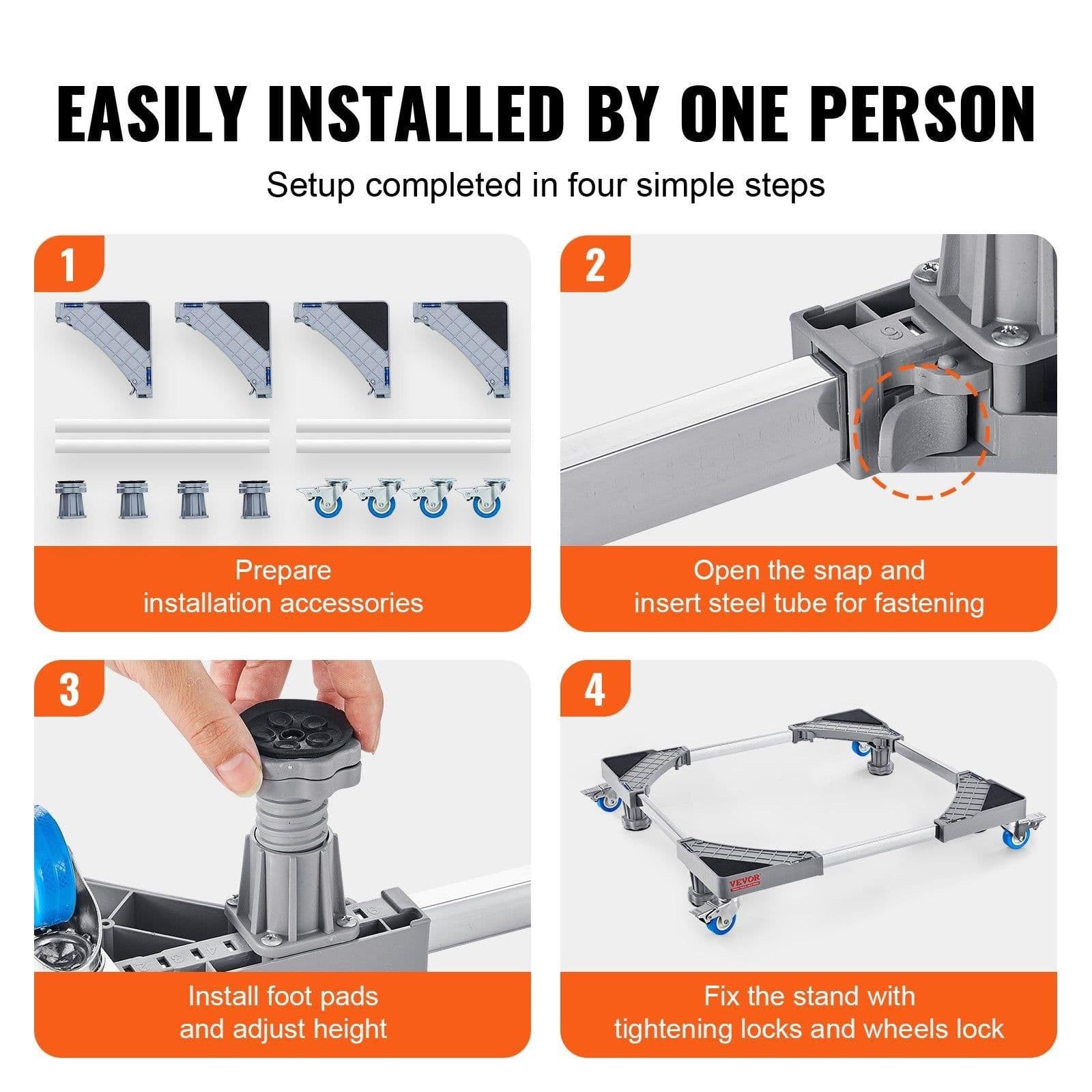 image-VEVOR support réglable pour machine à laver, mini-réfrigérateur, charge de 181,44 kg, 4 roues
