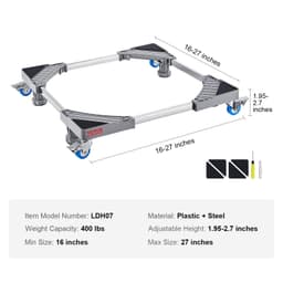 image-VEVOR support réglable pour machine à laver, mini-réfrigérateur, charge de 181,44 kg, 4 roues