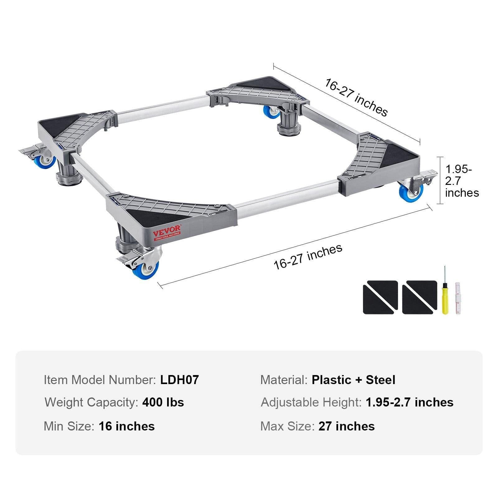 image-VEVOR support réglable pour machine à laver, mini-réfrigérateur, charge de 181,44 kg, 4 roues