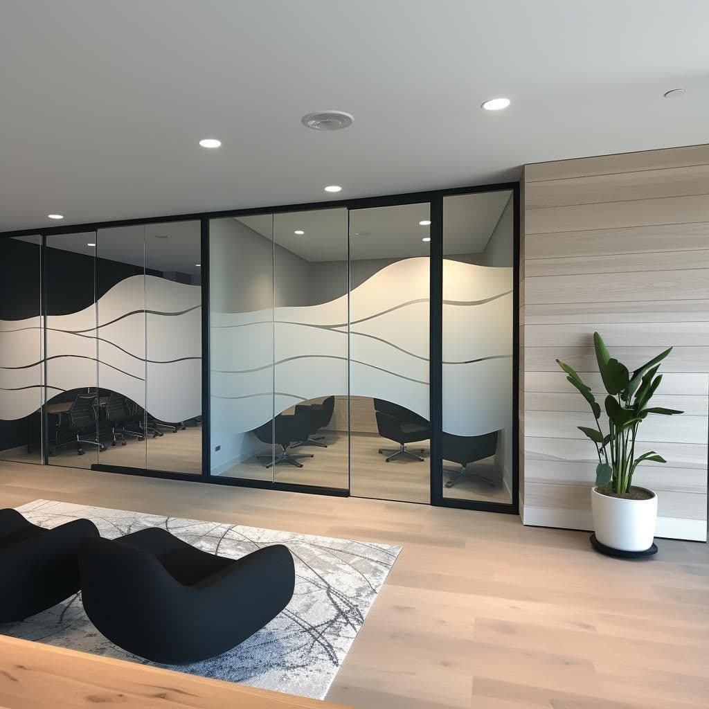 image-Frosted Glass Privacy Sticker | Wave Design Window Film for Office Home | Etched Vinyl Glass Decal | Peel & Stick Frosted Partition