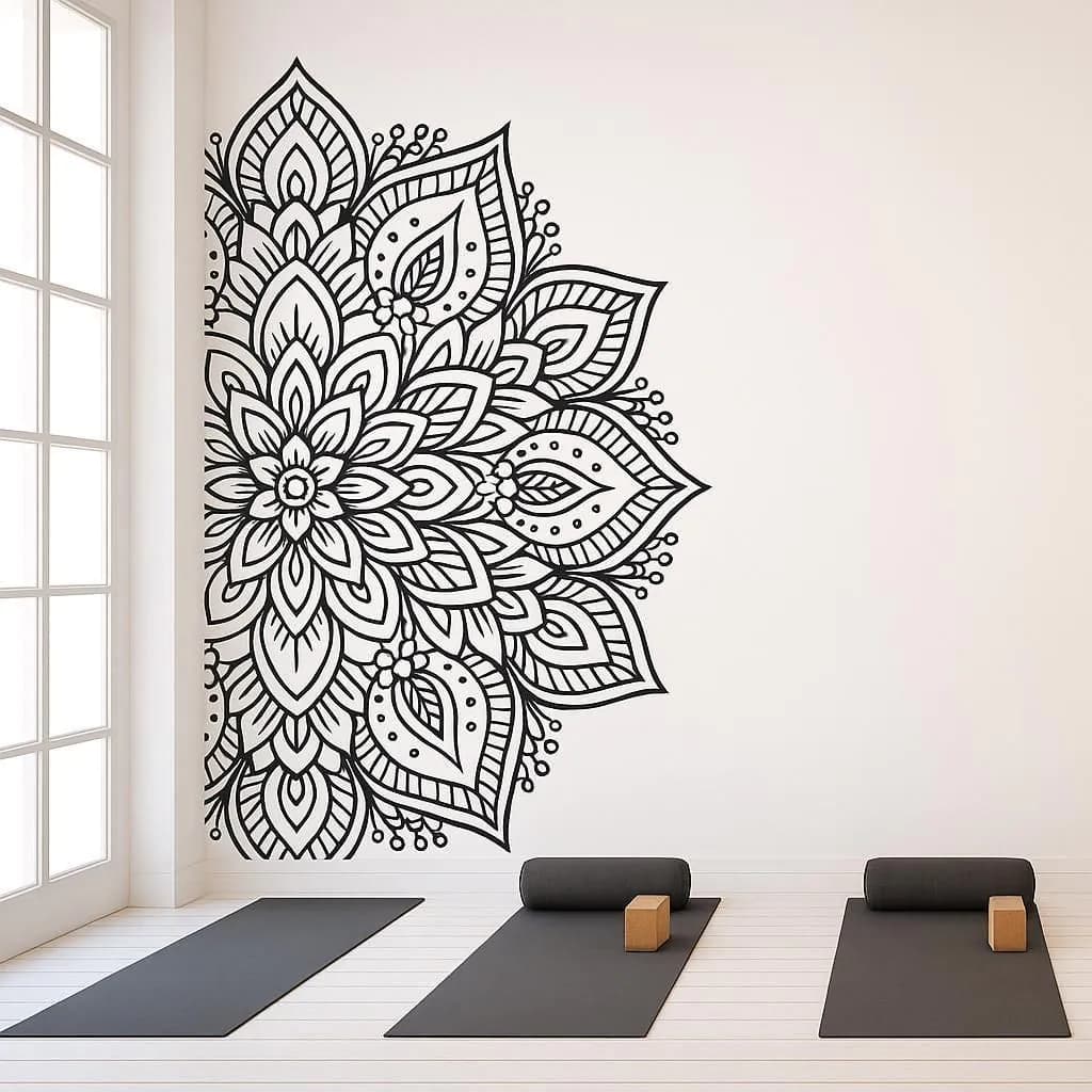 image-Half Mandala Wall Decal | Yoga Studio Wall Sticker | Meditation Room Vinyl Art | Boho Removable Wall Decor | Zen Home Decor | Mandala Mural