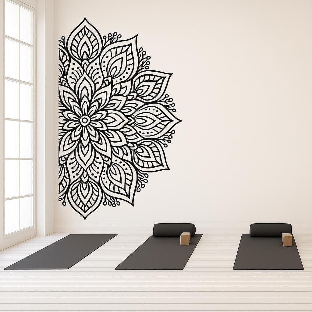 image-Half Mandala Wall Decal | Yoga Studio Wall Sticker | Meditation Room Vinyl Art | Boho Removable Wall Decor | Zen Home Decor | Mandala Mural