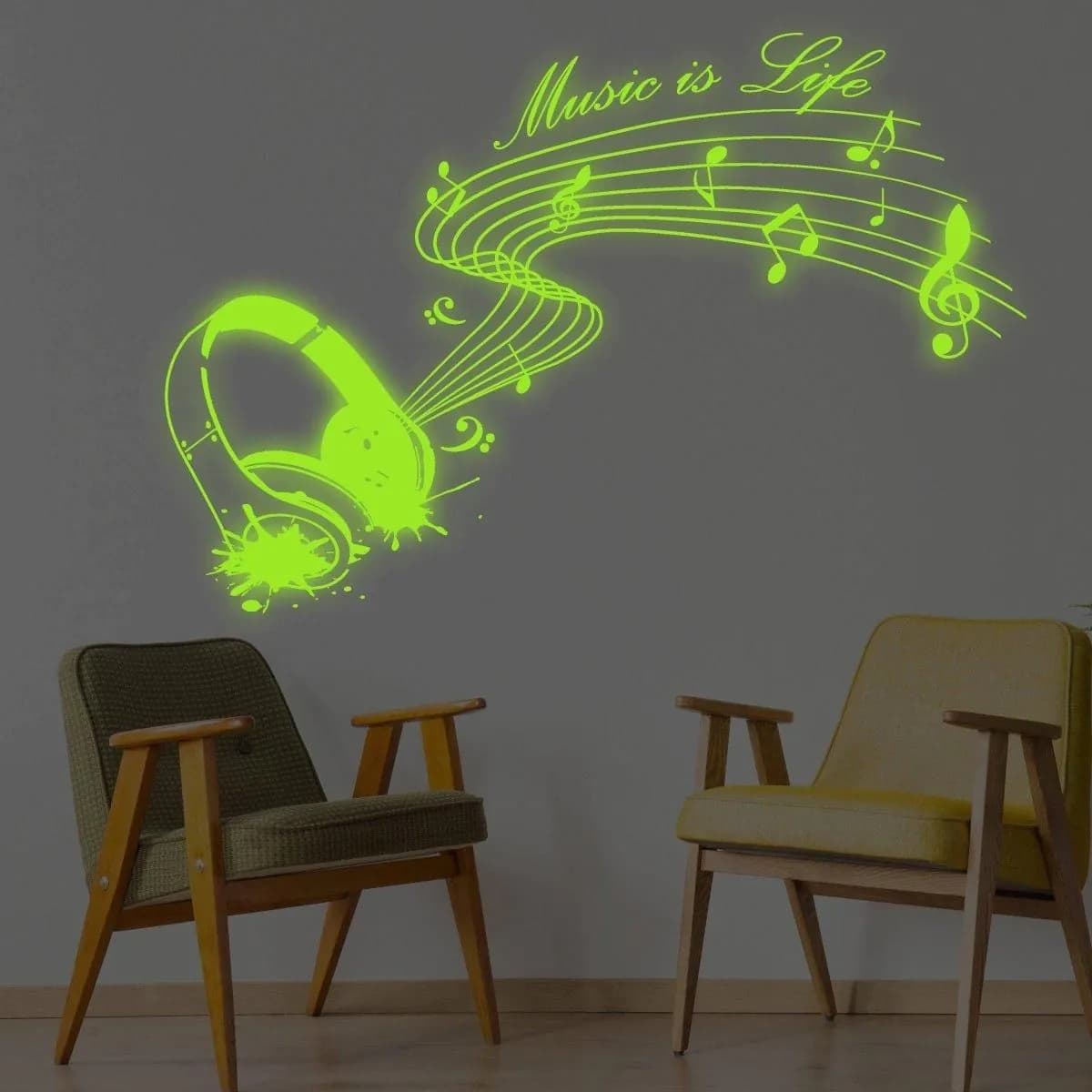 image-IllumiNote Glow-In-The-Dark Wall Decal: Musical Notes Themed Luminous Wall Art Sticker