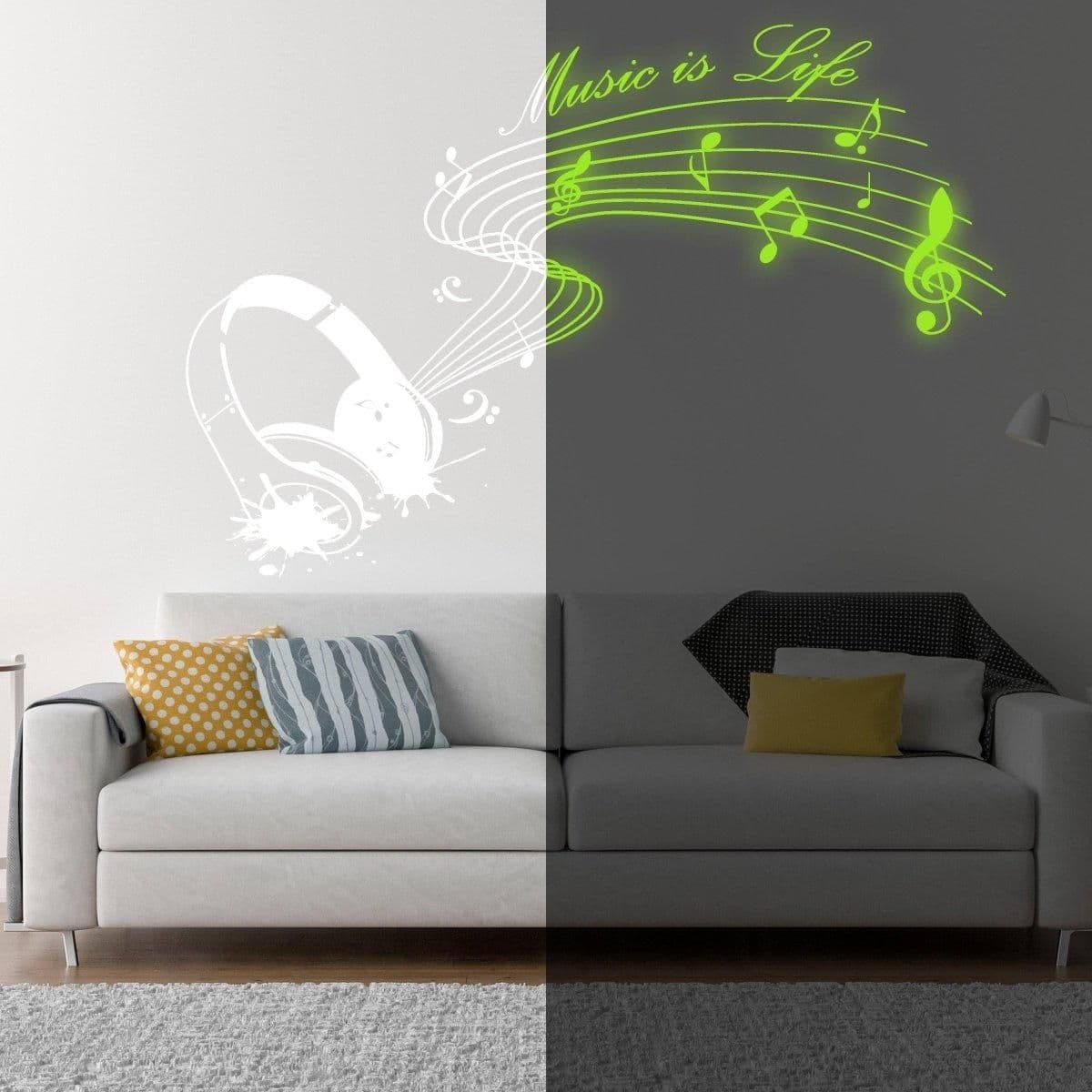 image-IllumiNote Glow-In-The-Dark Wall Decal: Musical Notes Themed Luminous Wall Art Sticker