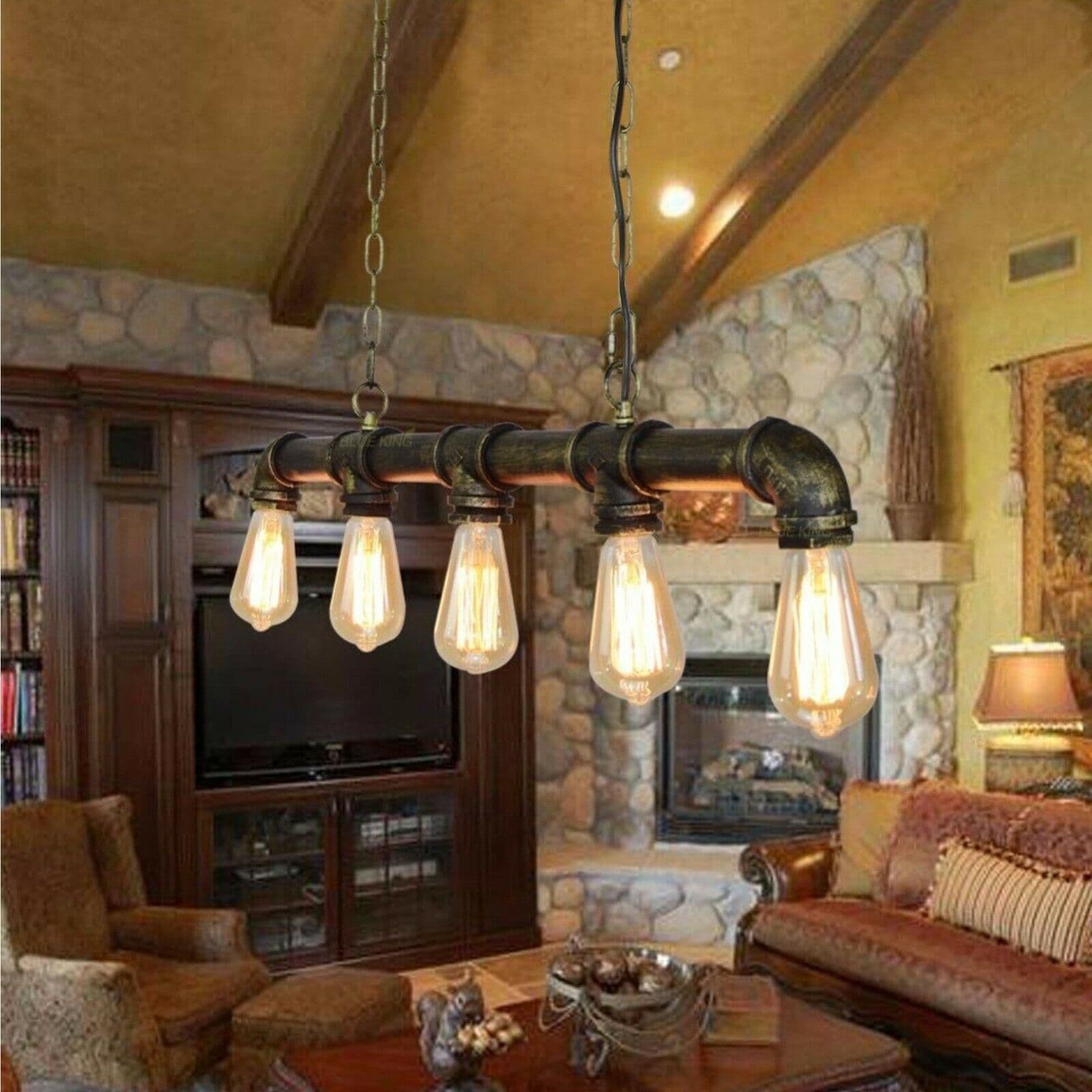 image-Industrial Vintage Ceiling Steampunk Metal Pipe Loft Pendant Light~2368
