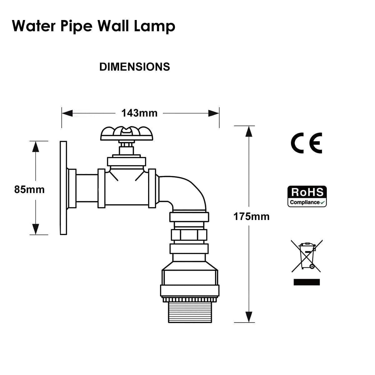 image-Black Rustic Water Pipe Wall Light Fitting Industrial Sconce~2886