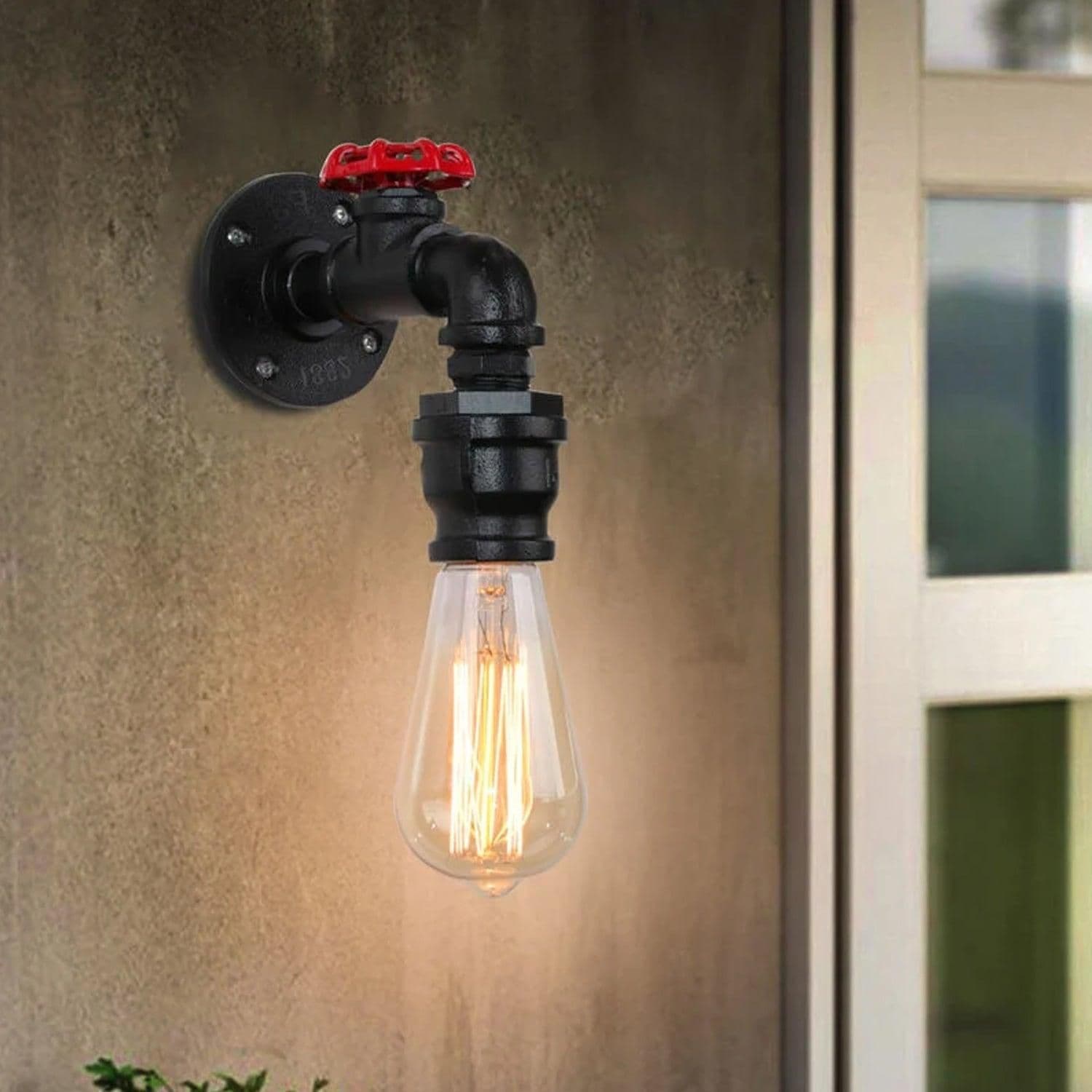 image-Black Rustic Water Pipe Wall Light Fitting Industrial Sconce~2886