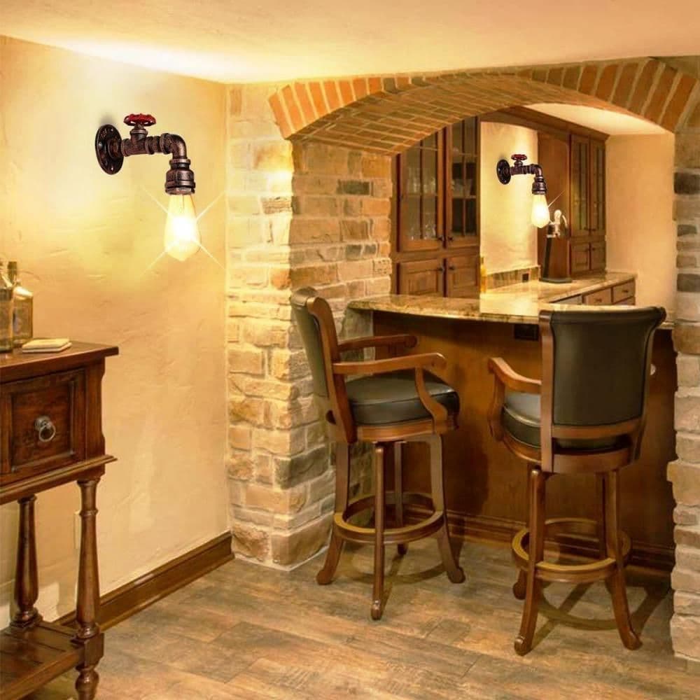 image-Black Rustic Water Pipe Wall Light Fitting Industrial Sconce~2886