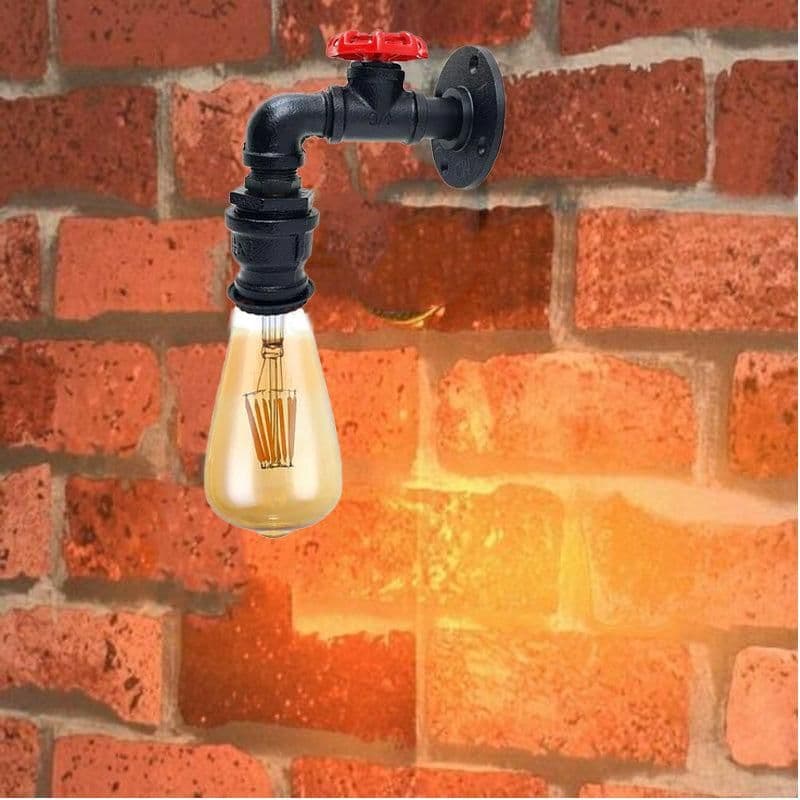 image-Black Rustic Water Pipe Wall Light Fitting Industrial Sconce~2886
