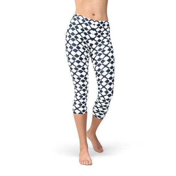 image-Womens Geometric Blue Tile Capri Leggings