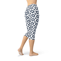 image-Womens Geometric Blue Tile Capri Leggings