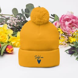 image-Self Love - Pom-Pom Beanie - Winter Beanie with Embroidery