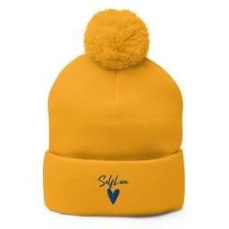 image-Self Love - Pom-Pom Beanie - Winter Beanie with Embroidery