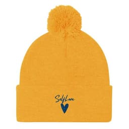 image-Self Love - Pom-Pom Beanie - Winter Beanie with Embroidery