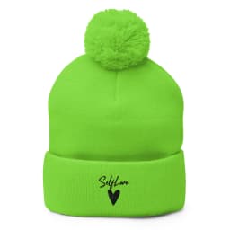 image-Self Love Pom-Pom Beanie - Women's Beanie with Embroidery