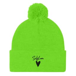 image-Self Love Pom-Pom Beanie - Women's Beanie with Embroidery