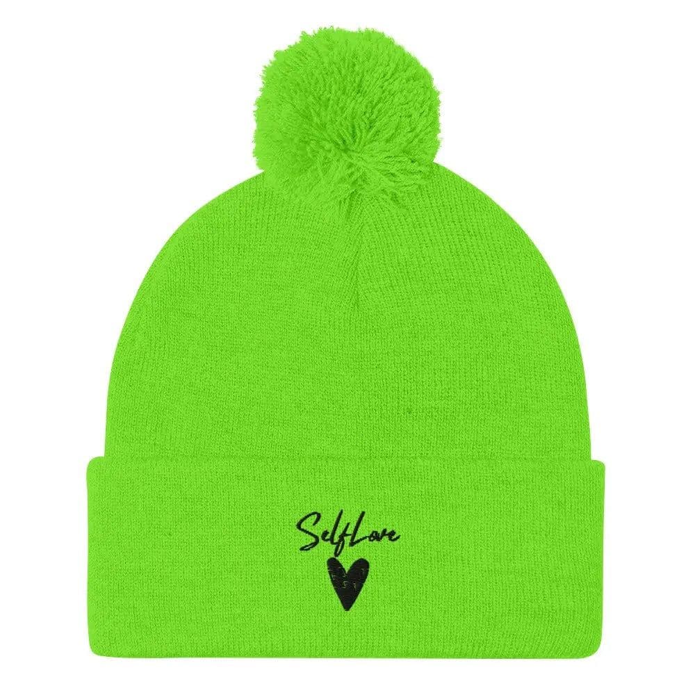 image-Self Love Pom-Pom Beanie - Women's Beanie with Embroidery