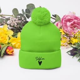 image-Self Love Pom-Pom Beanie - Women's Beanie with Embroidery