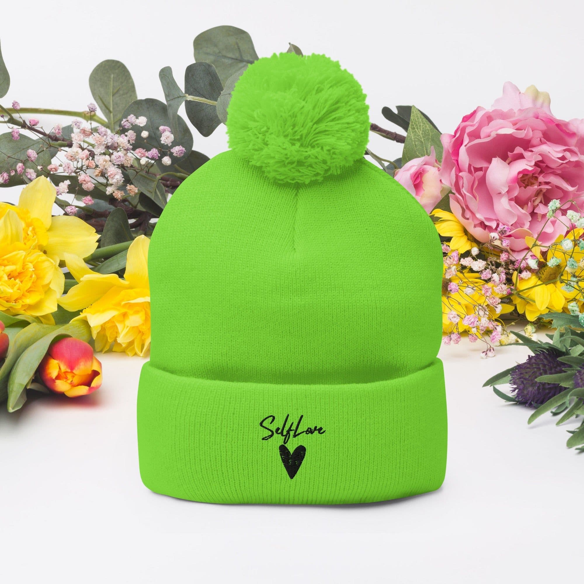image-Self Love Pom-Pom Beanie - Women's Beanie with Embroidery