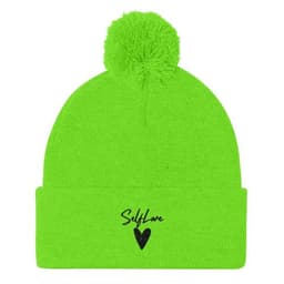 image-Self Love Pom-Pom Beanie - Women's Beanie with Embroidery