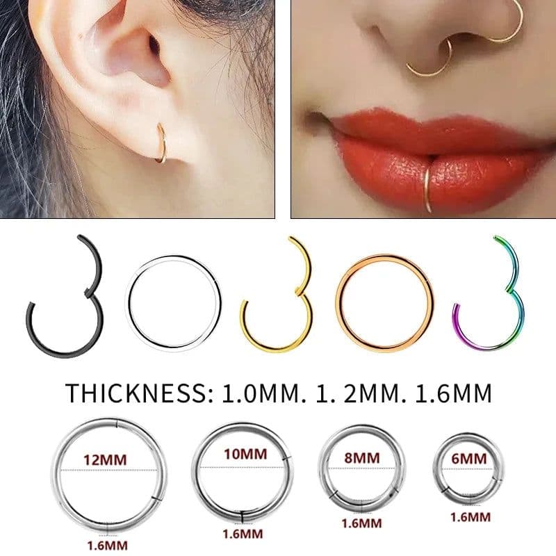 image-1PC Stainless Steel Nose Hoop Septum Piercing Clicker Hinged Segment