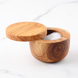 image-Handmade Olive Wood Salt Cellar with Magnetic Lid