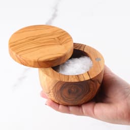 image-Handmade Olive Wood Salt Cellar with Magnetic Lid