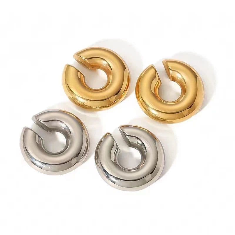 image-1 Pair Smooth Circle C Shape Clip Earrings For Women Lightweight
