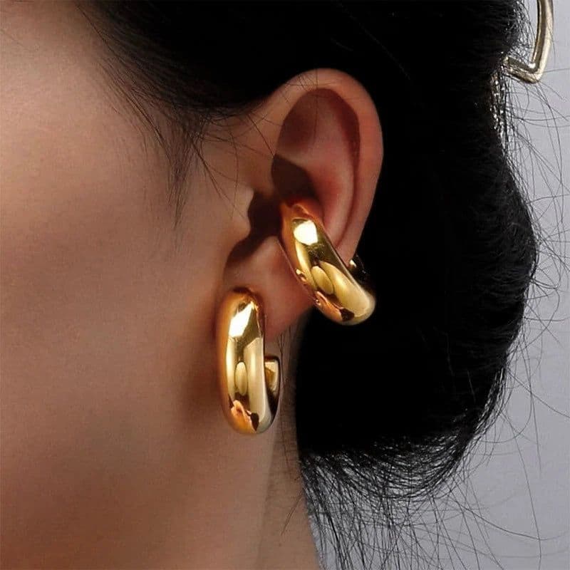 image-1 Pair Smooth Circle C Shape Clip Earrings For Women Lightweight