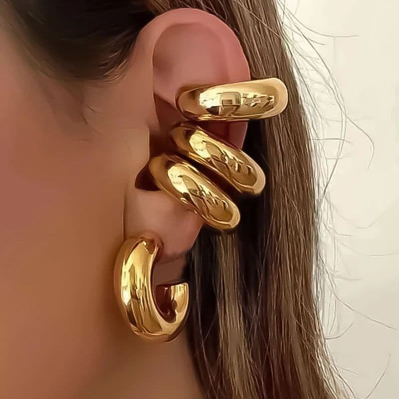 image-1 Pair Smooth Circle C Shape Clip Earrings For Women Lightweight