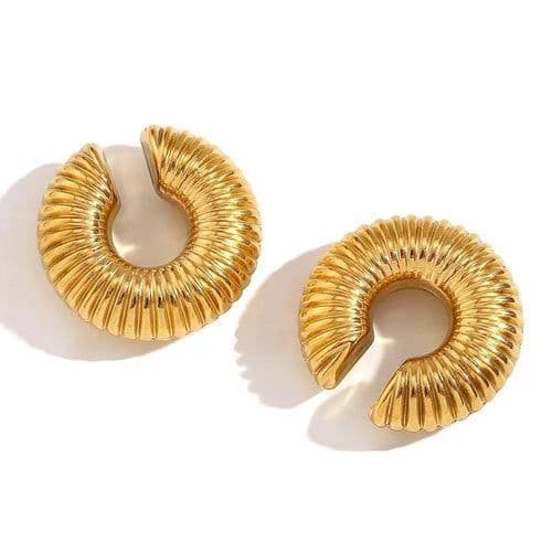 image-1 Pair Smooth Circle C Shape Clip Earrings For Women Lightweight