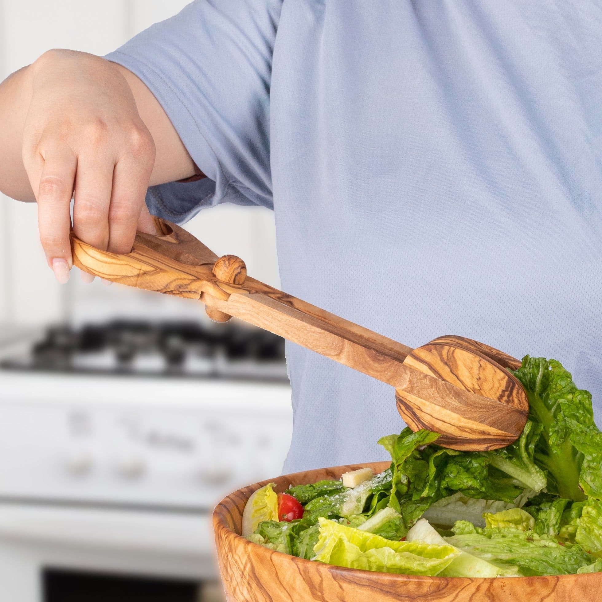 image-Olive Wood Salad tongs / BBQ tongs