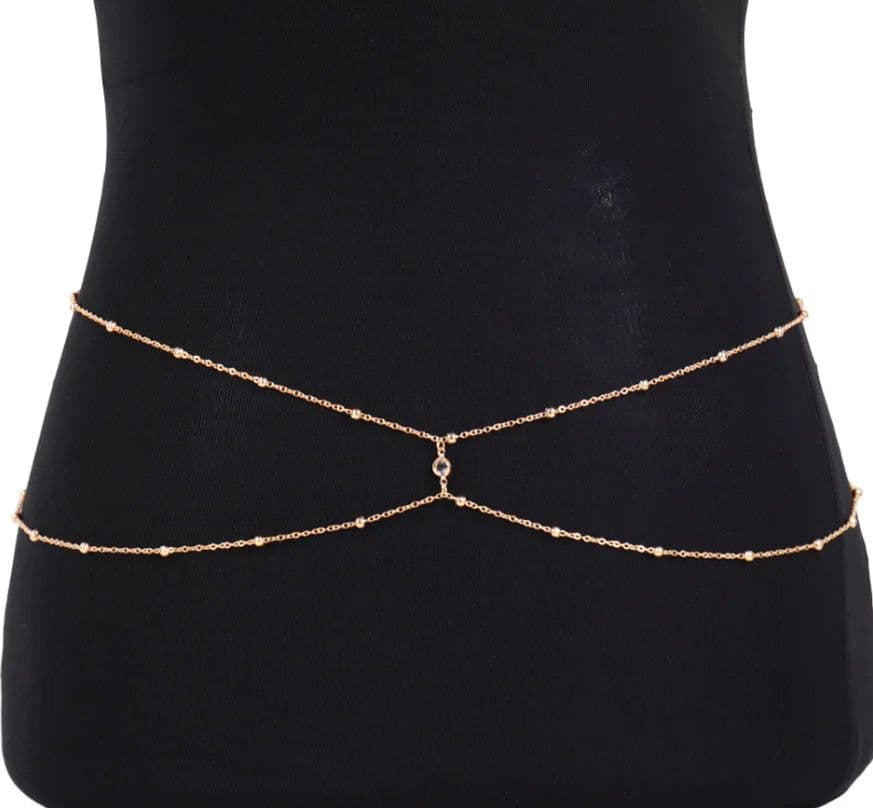 image-Clear Rhinestone Beaded Belly Chains For Women Gold Silver Color Metal