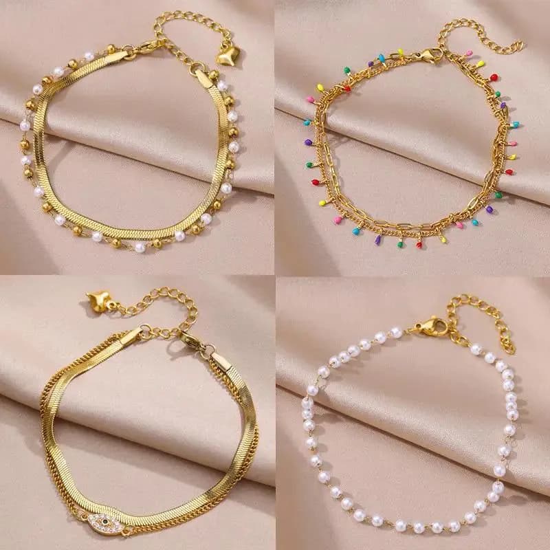 image-Anklets for Women Summer Beach Accessories Stainless Steel Imitation