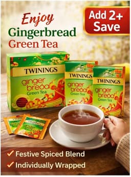 image-Twinings Gingerbread Green Tea Bags Individually Enveloped Wrapped Tagged Sachet