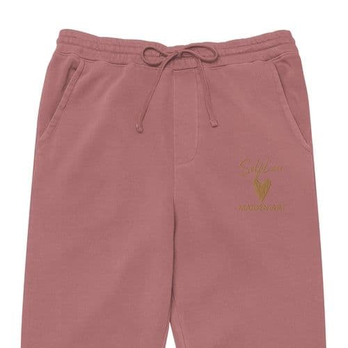 image-Self Love Unisex pigment-dyed sweatpants with Old Gold Embroidery -