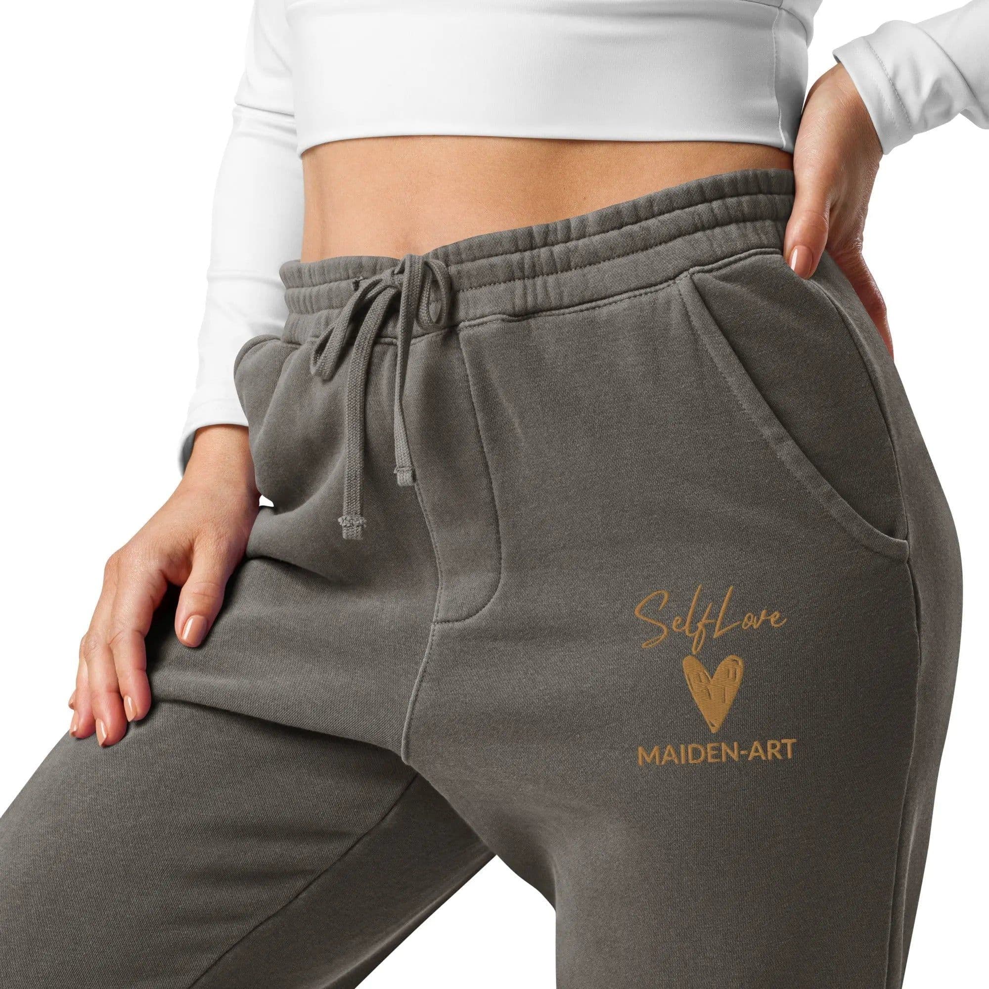 image-Self Love Unisex pigment-dyed sweatpants with Old Gold Embroidery -