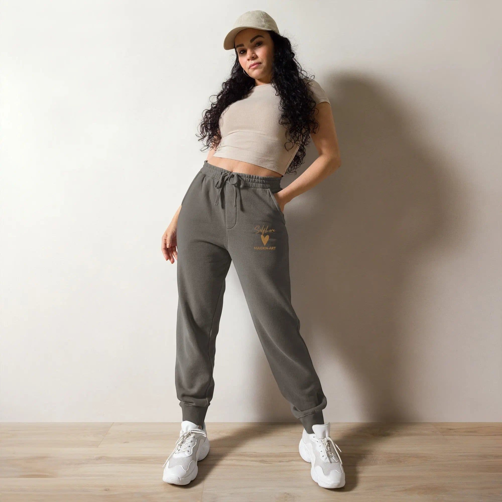 image-Self Love Unisex pigment-dyed sweatpants with Old Gold Embroidery -