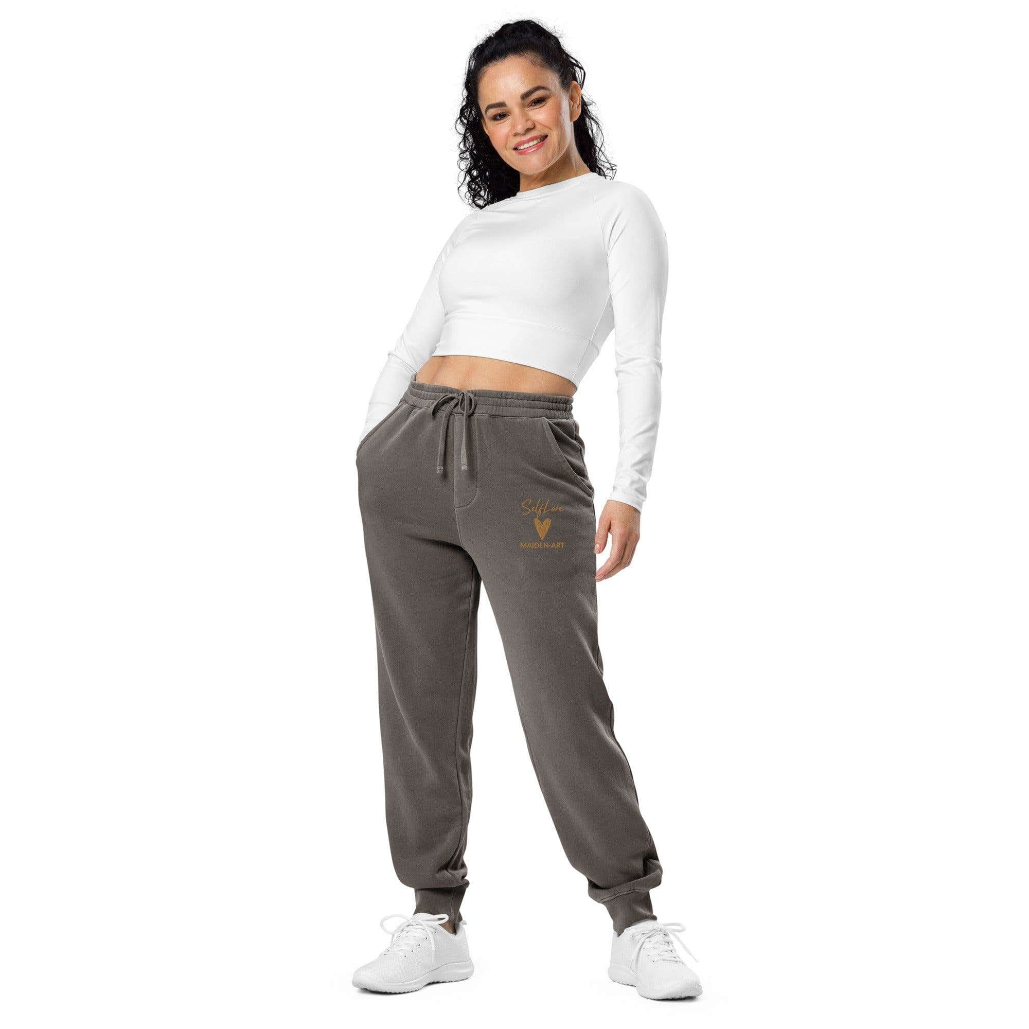 image-Self Love Unisex pigment-dyed sweatpants with Old Gold Embroidery -