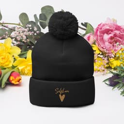 image-Self Love Pom-Pom Beanie - Women's Beanie with Embroidery