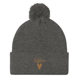 image-Self Love Pom-Pom Beanie - Women's Beanie with Embroidery