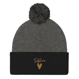 image-Self Love Pom-Pom Beanie - Women's Beanie with Embroidery